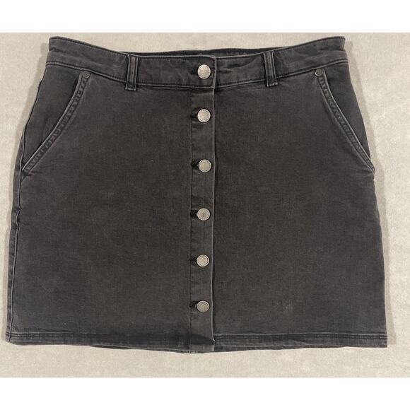 Roxy Denim Mini Skirt Women’s Black Medium Cotton‎ Button Front Y2K 90’s - Picture 1 of 7
